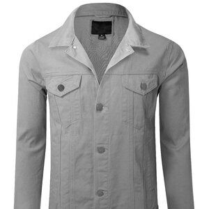 Victorious Men's Plain Denim Jacket Casual Button Up Shirt Gray
